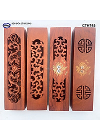 Hộp đựng đũa gỗ hương đỏ - đục khắc tinh tế (CTH745) Sang trọng - Đựng đũa sang trọng làm quà tặng