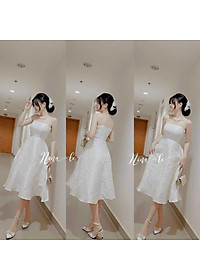 Đầm xoè 2 dây hoa gấm cao cấp