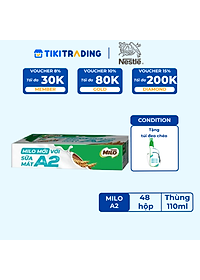 [TẶNG BALÔ NĂNG ĐỘNG] Thùng 48 Hộp Sữa Nestlé MILO A2 MỚI  (180ml / Hộp)