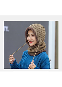 Mũ len liền khăn lót nỉ trùm kín cổ siêu ấm nhiều màu