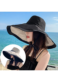 Mũ đẹp đi biển nón rộng vành chống nắng đội 2 mặt gấp gọn chống tia UV vành to thời trang Korea Chất liệu vải cotton 2 mặt thoáng mát  dona23062001