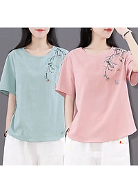 Áo kiểu nữ, áo phông in họa tiết hoa thời trang Haint Boutique,kín đáo,điệu đà,4 màu thanh nhã ALe18