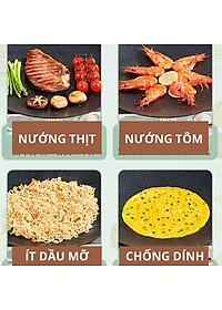 Chảo Đá Nướng Thịt Kiểu Hàn Quốc, Vỉ Nướng BBQ Chống Dính Không Cần Dầu Size 34cm Hàng Chính Hãng MINIIN