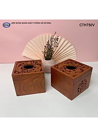 Hộp Đựng Khăn Giấy Vuông Bằng Gỗ Hương Điêu Khắc Tinh Xảo Sang Trọng - CTH750V