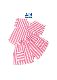 Bộ quần áo ngắn bé gái họa tiết Kẻ hồng trắng linen cotton - AICDBGWIKHKS - AIN Closet