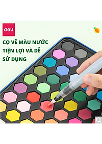 Bộ Màu Nước Nén Water Color Cao Cấp 24 36 48 Màu Tặng Bút Lông Nước, Mút, Cọ, Tẩy, Bút Chì, Gọt, Màu Trắng Deli - Chuyên Dùng Cho Học Sinh, Sinh Viên, Vẽ Mĩ Thuật Chuyên Nghiệp