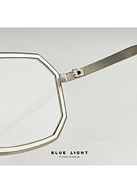 Gọng Kính Cận, Kính Giả Cận Nam Nữ, Mắt Lục Giác Độc Lạ, Dày Dặn Cứng Cáp, Đen,Bạc - BLUE LIGHT