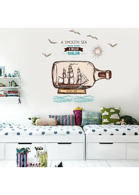 Decal Vintage Ship và thông điệp (A Smooth Sea never made a skilled Sailor) AmyShop DKN100 - 90 x 90 cm