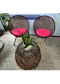 Bộ bàn ghế sân vườn + xích đu NAVICOM - Nệm  vải nhung hồng