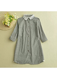 Áo sơ mi nữ Haint Boutique dáng dài thiết kế kẻ caro tay lỡ A05
