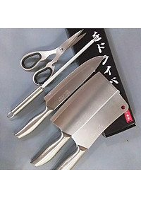 Bộ Dao Nhà Bếp Cao Cấp - Bộ Dao Kéo 6 Món Nhật Bản Cao Cấp chóng han gỉ, tặng kèm khay để giao kéo - Hàng chính hãng dododios - Logo trên thân bộ dao là hình và kí tự ngẫu nhiên