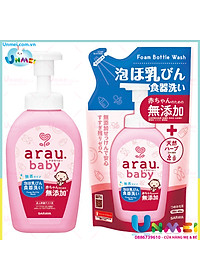 Combo Nước Rửa Bình Arau Baby Chai 500ml và Túi 450ml + Tặng 01 Cọ Rửa Bình Của Nhật
