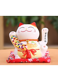 Mèo Thần Tài  Maneki Neko  vẫy tay chiêu tài lộc 16cm bằng gốm sứ - mẫu giao ngẫu nhiên