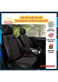 Lót Ghế Hạt Gỗ Ô Tô Phối Da Cao Cấp Libai - Lót Ghế Xe Hơi Chống Nóng, Thoáng Khí, Massage Lưng, Bảo Vệ Da Ghế Xe