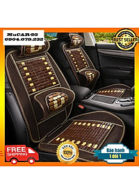 Bộ tấm lưới tựa lưng massage hạt gỗ lót ghế trên xe hơi, ô tô