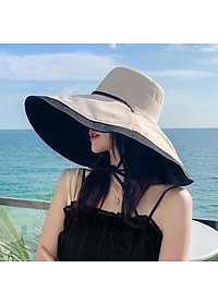 Mũ đẹp đi biển nón rộng vành chống nắng đội 2 mặt gấp gọn chống tia UV vành to thời trang Korea Chất liệu vải cotton 2 mặt thoáng mát  dona23062001