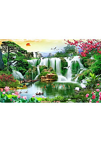 Tranh dán tường Tranh sơn thủy 3, Tranh dán tường 3d hiện đại (tích hợp sẵn keo)