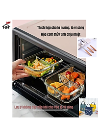Hộp Cơm Thủy Tinh 3 Ngăn 1050 ml + Túi Cá + Hộp Đũa Thìa Cán gỗ ( Giao màu ngẫu nhiên) cực kì tiện lợi