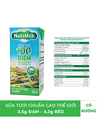 Thùng 48 Hộp NutiMilk Sữa tươi 100 điểm - Sữa tươi tiệt trùng Có đường 180ml TU.STCD180TI NUTIFOOD