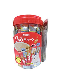 Sốt/ Snack thưởng Ciao Churu cho mèo Hộp 50 thanh - mix 5 vị cá