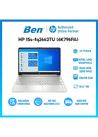 Laptop HP 15s-fq2663TU 6K796PA (i3-1115G4/4GB/256GB SSD/15.6/ VGA ON/ Win11/ Silver)-Hàng Chính Hãng