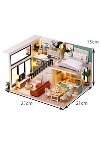 Nhà búp bê lắp ghép bằng gỗ có đèn Led, mẫu Comfortable Life tặng kèm dụng cụ lắp ráp, keo silicon