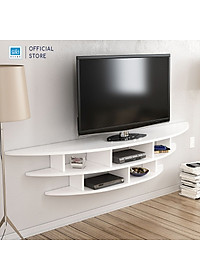 Bộ 2 Kệ Trang Trí Treo Tường Trên Và Dưới Tivi Hình Cung Tròn Màu Trắng SIB Decor, Thích Hợp Cho Phòng Khách, Phòng Ngủ Căn Hộ, Nhà Phố