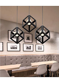 Bộ 3 đèn thả khối lập phương trang trí nội thất - kèm bóng LED và đế ốp trần