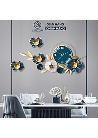 Đồng hồ treo tường nghệ thuật SENCOM hoa xanh phong cách Bắc Âu decor trang trí nhà cửa mã 2106X- Hàng chính hãng