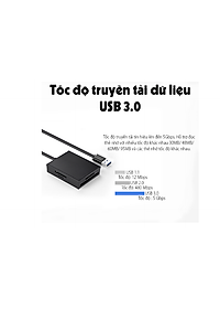 Đầu đọc thẻ USB 3.0 hỗ trợ thẻ TF/SD/CF/MS 0.5M Màu Xám Ugreen 30333 CR125 Hàng Chính Hãng