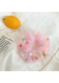 Dây buộc tóc voan mềm kèm quả bông siêu dễ thương HD68