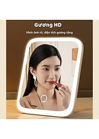 Gương Soi Trang Điểm Để Bàn Có 3 Chế Độ Đèn Led Thông Minh Tích Điện Siêu Hot - Thiết Kế Hiện Đại - Hàng Chính Hãng