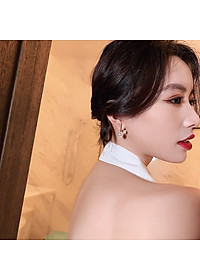 Khuyên tai ngọc trai hình chữ x đơn giản khí chất Hàn Quốc