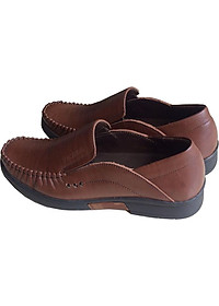 Giày mọi nam Trường Hải không dây màu nâu da bò thật cao cấp mềm mại đế cao su không trơn GM0498