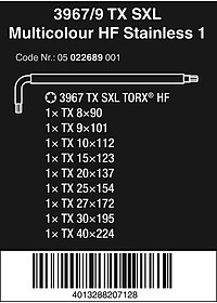 Bô lục giác hoa thị thép không gỉ nhiều màu với chức năng giữ 3967/9 TX SXL Multicolour HF Stainless 1 Wera 05022689001