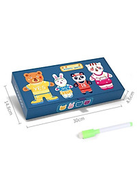 Bộ Đồ Chơi Xếp Hình thay quần áo gia đình nhà Thỏ- Gấu- Động Vật- Chất liệu gỗ, có nam châm