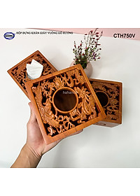 Hộp Đựng Khăn Giấy Vuông Bằng Gỗ Hương Điêu Khắc Tinh Xảo Sang Trọng - CTH750V