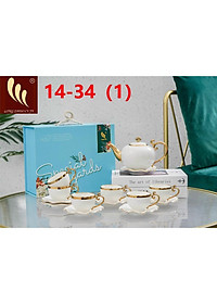 BỘ ẤM CHÉN PHA TRÀ KÈM ĐĨA LÓT TÁCH MÀU XANH CỔ VỊT VIỀN VÀNG