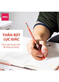 Bút chì lục giác có tẩy One Piece Deli - Bút chì gỗ - Phù hợp cho học sinh viên văn phòng ghi chú tập viết vẽ phác thảo - Loại 2B/HB - 12 chiếc/hộp - EC021