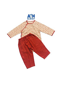 Bộ áo dài bé gái họa tiết Đào đông đỏ thô trà bông - AICDBG3N1IMC - AIN Closet