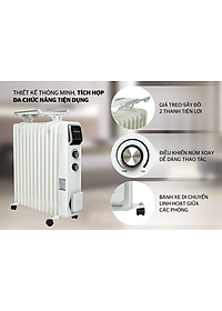 Máy sưởi dầu Sunhouse SHD7084, Công suất 2400W, 13 lá phát nhiệt, làm ấm nhanh, Có giàn phơi - Hàng chính hãng, bảo hành 12 tháng