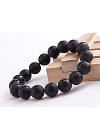 Vòng tay phong thủy đá đen nhám khắc kinh phật VT46