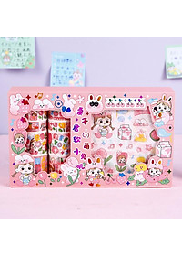 Hộp 10 Washi Tape 10 Sticker Cô Bé Cute Dễ Thương Băng Keo Dính Hình Dán Stickers Trang Trí Sổ Tay Xinh