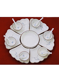 Bộ sản phẩm đĩa mặt trời hoa đào gốm sứ Bát Tràng 