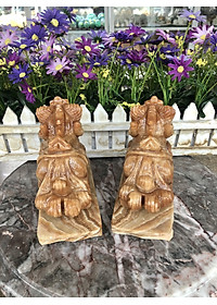 Cặp Tỳ Hưu phong thủy đá cẩm thạch vân gỗ có đế - Dài 15 cm