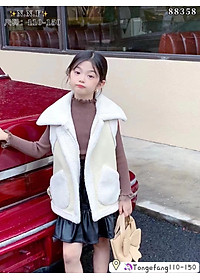 Áo gile bé gái lót lông cừu, Áo da lộn cho bé 4-10 tuổi kéo khóa kiểu dáng khỏe khoắn thời trang