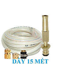 Bộ dây vòi xịt nước rửa xe, tưới cây . tăng áp 3 lần, loại 15m 206587 đầu đồng,cút đồng