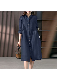 Đầm Nữ Dài Sơ Mi Haint Boutique Váy Công Sở Nữ Thiết Kế Chất Linen Phong Cách Hàn Quốc Vintage đi dự tiệc Da207