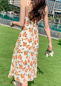 Đầm maxi 2 dây dễ mặc, chất voan mềm mát, họa tiết hoa vàng nhẹ nhàng nữ tính | MX057