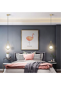 Đèn thả SAPAS chao thủy tinh địa cầu, khung mạ vàng hình giọt nước - kèm bóng LED chuyên dụng (82).